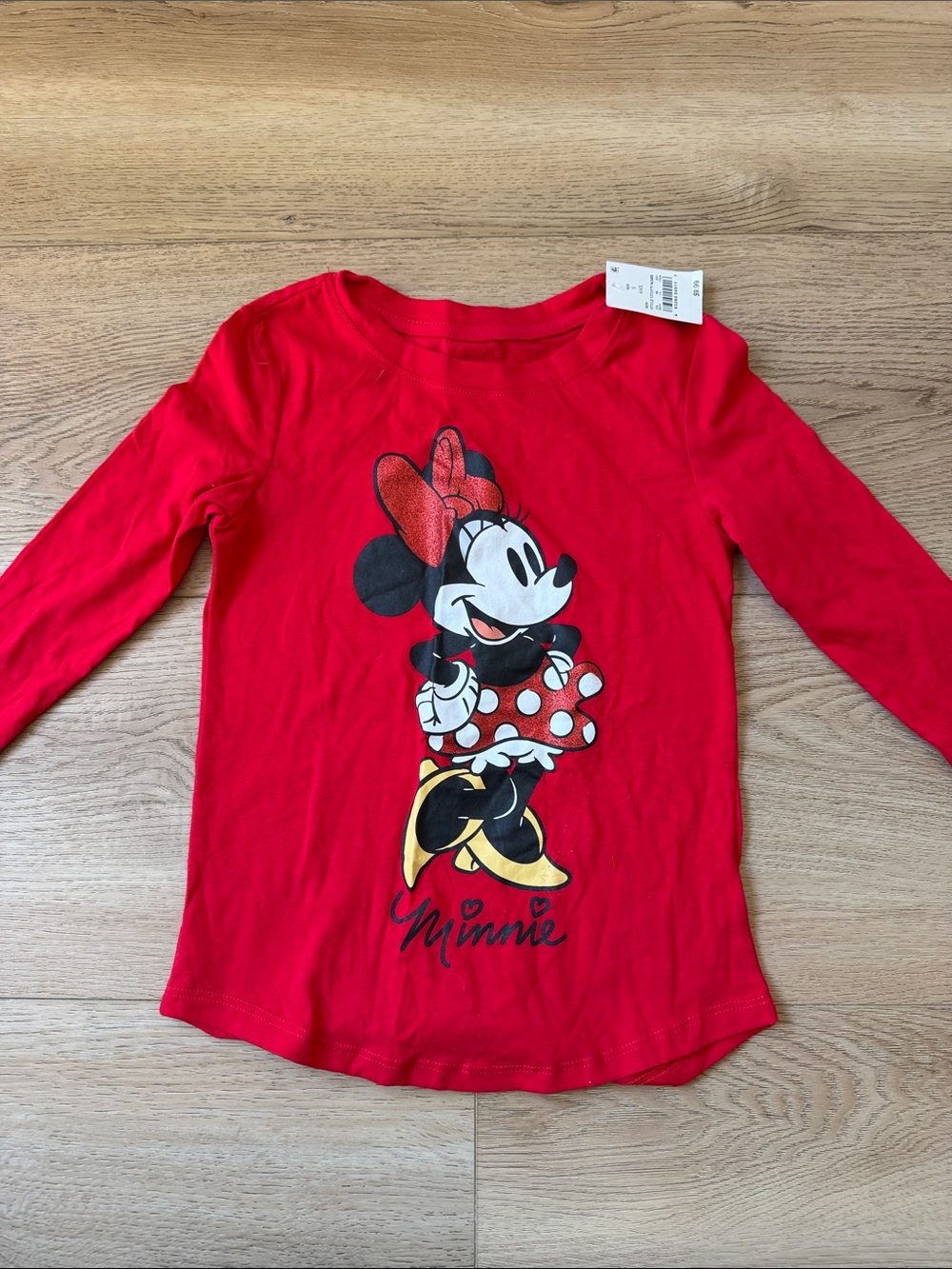 Disney Red Minnie Mouse Long Sleeve Top with Glitter Bow